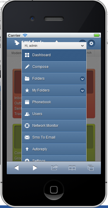SMSEagle web GUI on a smartphone
