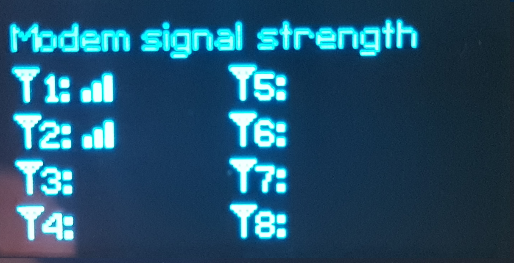 MHD-8100 display showing modem signal strength for all 8 modems