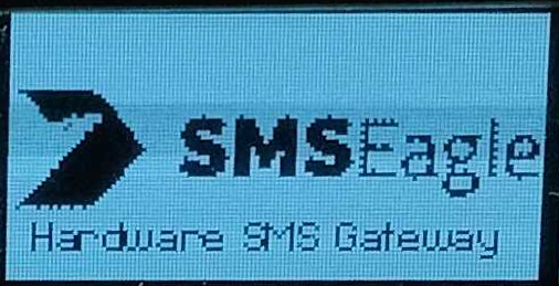 MHD-8100 display showing the SMSEagle logo screen